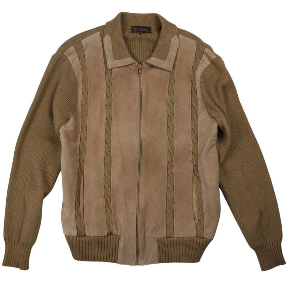 Buffums California Suede Knit Zip‎ Sweater Jacket Mens Medium Brown Tan Vintage